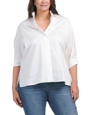 TJ Maxx Plus Stand Up Collar Blouse For Spandex/Cotton - White
