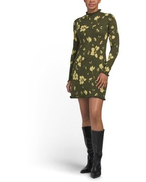 TJ Maxx Wool Blend Mock Neck Floral Sweater Mini Dress For Polyester/Wool/Viscose - Green
