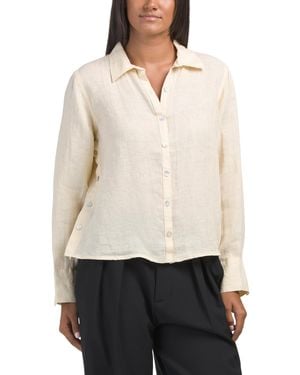 TJ Maxx Linen Long Sleeve Collared Button Down Shirt For - White