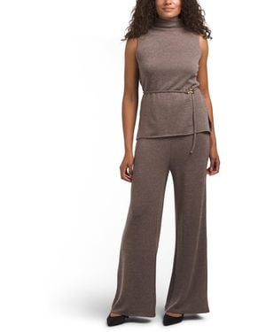 TJ Maxx 2Pc Petite Belted Top And Pull On Pants Set For Spandex/Polyester - Brown