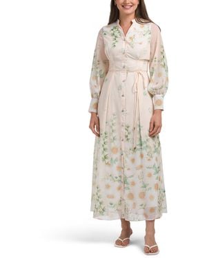 TJ Maxx Long Sleeve Floral Maxi Dress For Spandex/Polyester - Natural