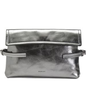 TJ Maxx Leather Fleet Street Metallic Medium Flapover Clutch, Leather - Gray