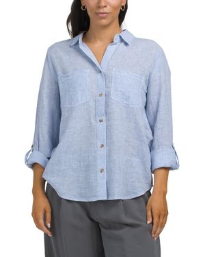 TJ Maxx Linen Blend Long Sleeve Button Down Shirt For Cotton/Linen - Blue