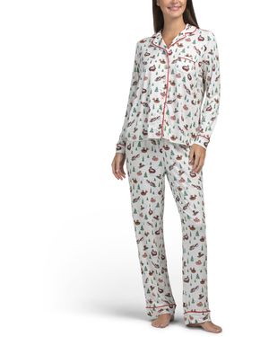 TJ Maxx 2Pc Sledding Dogs Notch Collar Pajama Set For Spandex/Polyester - White