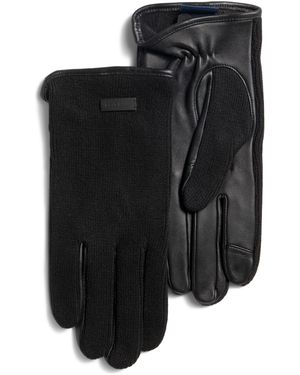 TJ Maxx Heritage Knit Back Touchscreen Leather Palm Gloves For Nylon/Polyester/Leather - Black