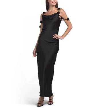 TJ Maxx 3D Floral Off The Shoulder Satin Gown For Polyester - Black