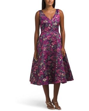 TJ Maxx Pia Jacquard Tea-Length Dress For Nylon/Polyester - Purple
