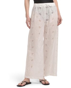 TJ Maxx Linen Blend Tennis Racquet Eyelet Cover-Up Pants For Linen/Rayon - White