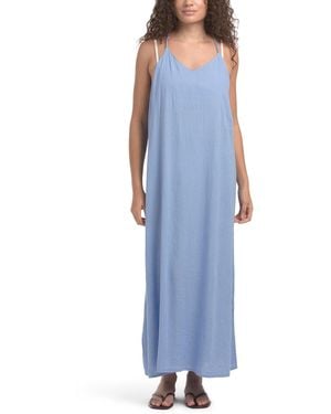 TJ Maxx Linen Blend Rope Straps Maxi Cover-Up Dress For Linen/Viscose - Blue