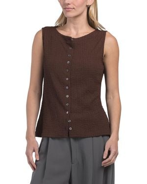 TJ Maxx Pebble Smocked Knit Button Front Sleeveless Top, Spandex/Polyester - Brown