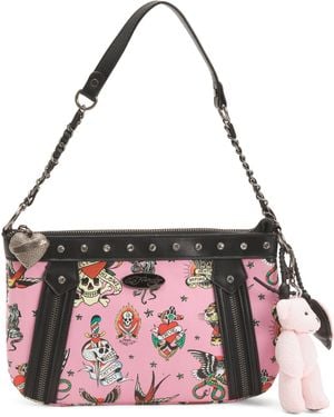 TJ Maxx Eve Tattoo Baguette Bag With Bear & Heart Charm For Leather - Pink