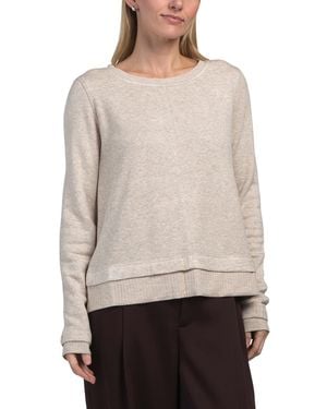 TJ Maxx Cozy Fleece Front Seamed Pull Over Knit Top For Spandex/Polyester/Rayon - White