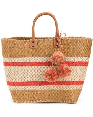 TJ Maxx Handmade Large Cyprus Woven Basket Tote With Leather Handles For - Orange