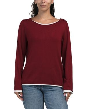 TJ Maxx Contrast Trim Sweater, Nylon/Rayon - Red
