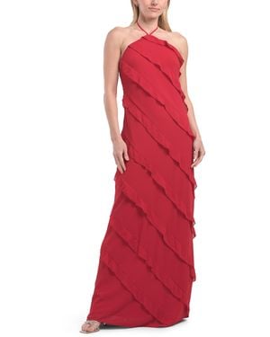 TJ Maxx Chiffon Ruffle Detail Halter Dress For Polyester - Red