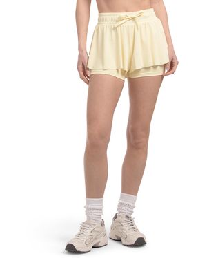 TJ Maxx Ribbed Flutter Shorts With Compression Liner, Spandex/Polyester - Natural