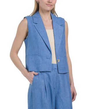 TJ Maxx Crop Vest With Welt Pockets For Polyester/Linen - Blue