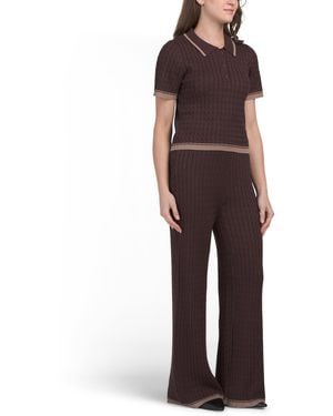 TJ Maxx 2Pc Cable Knit Polo Top And Cable Knit Pants Set For Nylon/Rayon - Brown