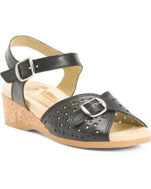 TJ Maxx Leather Wedge Ankle Strap Sandals For - Metallic