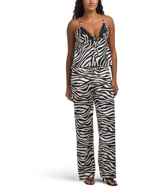 TJ Maxx Zebra Lace Top And Pants Set, Spandex/Polyester - Black