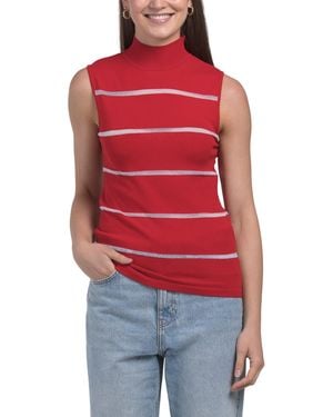 TJ Maxx Maxine Knit Sleeveless Mock Neck Top With Sheer Striping For Polyester/Viscose - Red