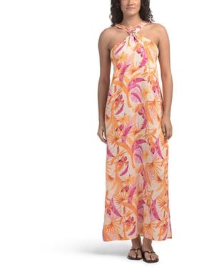 TJ Maxx Linen Blend Metal Starfish Printed Maxi Cover-Up Dress For Linen/Viscose - Orange