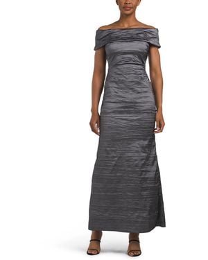 TJ Maxx Long Crinkle Stretch Taffeta Off The Shoulder Dress For Nylon/Spandex/Polyester - Gray