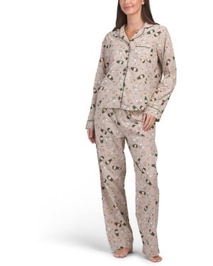 TJ Maxx 2Pc Champagne Pajama Top And Pants Set For Cotton - Natural