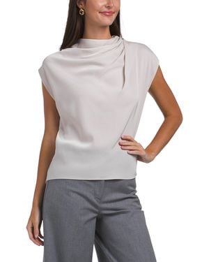 TJ Maxx Matte Satin High Neck Shoulder Pleat Top For Spandex/Polyester - Gray