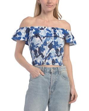 TJ Maxx Ruffled Printed Top For Spandex/Polyester - Blue