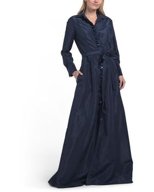 TJ Maxx Long Sleeve Embellished Detail Shirt Gown For Polyester - Blue