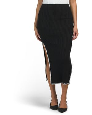 TJ Maxx Cotton And Cashmere Blend Embroidered Rib Skirt For Cotton/Cashmere - Black