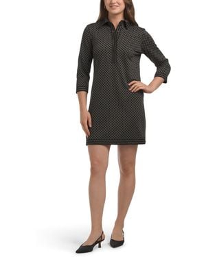TJ Maxx Double Knit Three Quarter Sleeve Collared Shirt Mini Dress For Spandex/Polyester/Rayon - Black