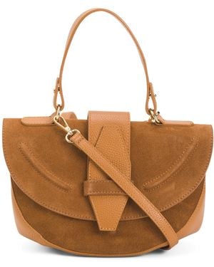 TJ Maxx Suede Flap Over Crossbody With Leather Accents, Leather//Suede - Brown