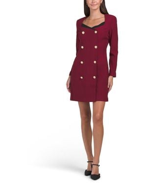 TJ Maxx Long Sleeve Blazer Mini Dress With Contrast Trim For Spandex/Polyester - Red