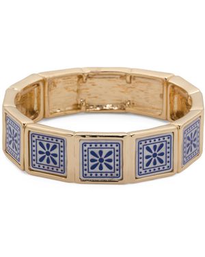 TJ Maxx Plated Printed Square Tile Stretch Bracelet - Blue