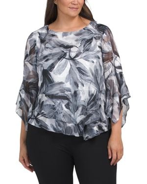 TJ Maxx Plus Three-Quarter Sleeve Printed Chiffon Burnout Blouse For Polyester - Gray