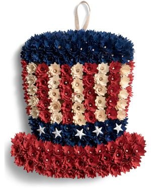 TJ Maxx 15.5X18Inx3.5 Wood Curl Stars And Stripes Hat Wreath - Red