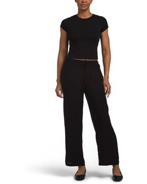 TJ Maxx Knit Short Sleeve Top And Wide Leg Bottoms Set For Spandex/Cotton/Rayon - Black