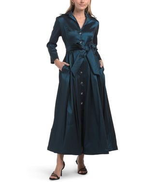 TJ Maxx Stretch Taffeta Tea Length Shirt Dress For Nylon/Polyester - Blue