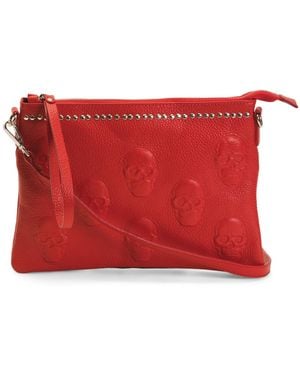TJ Maxx Leather Pouch With Skull And Top Studs - Red