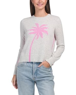 TJ Maxx Cashmere Paradise Palm Tree Crew Neck Sweater - White