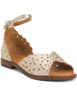 TJ Maxx Leather Laser Cut Toe Cap Flat Sandals For - Metallic