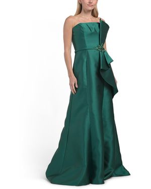 TJ Maxx Strapless Mikado Cascading Ruffle Gown For Polyester - Green