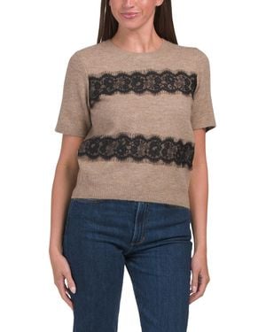 TJ Maxx Short Sleeve Lace Detail Sweater, Spandex/Polyester/Acrylic - Blue