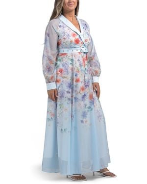 TJ Maxx Long Sleeve Floral Long Dress For Spandex/Polyester - Blue