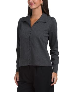 TJ Maxx Polished Ponte Button Front Top For Spandex/Cotton/Polyester - Black