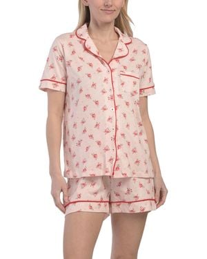TJ Maxx 2Pc Organic Cotton Printed Floral Shirt And Shorts Pajama Set For - Pink