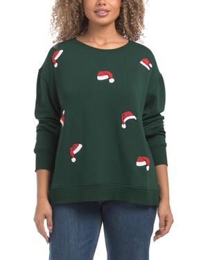 TJ Maxx Long Sleeve Cozy Fleece Chenille Embroidered Santa Hats Sweatshirt For Spandex/Polyester/Rayon - Green