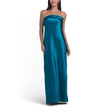 TJ Maxx Strapless Satin Dress For Spandex/Polyester - Blue